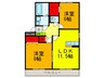 クレ－ル萱振Ｃ棟 2LDKの間取り