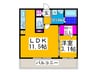 南秀苑なかまち 1LDKの間取り