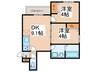 グランアリア 2DKの間取り