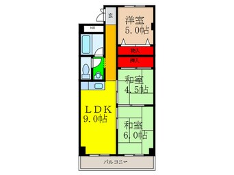 間取図 ｸﾞﾘｰﾝﾀｳﾝ茨木五番館（302）