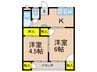 男山フラット 2Kの間取り