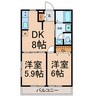 ライオンズ左右木 2DKの間取り