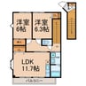 ハイステージパークヒルズ１ 2LDKの間取り