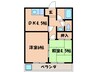 ハイツグリ－ンヒルＢ 2DKの間取り