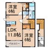 オークフォレスト名東 2LDKの間取り