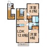 フォレストメゾン楠 D棟 2LDKの間取り