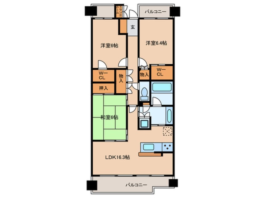 間取図 プラウド東山公園（411）