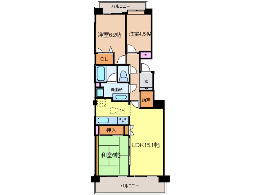 間取図 鳥見ﾊﾟ-ｸ･ﾏﾝｼｮﾝ三番街南棟(911)