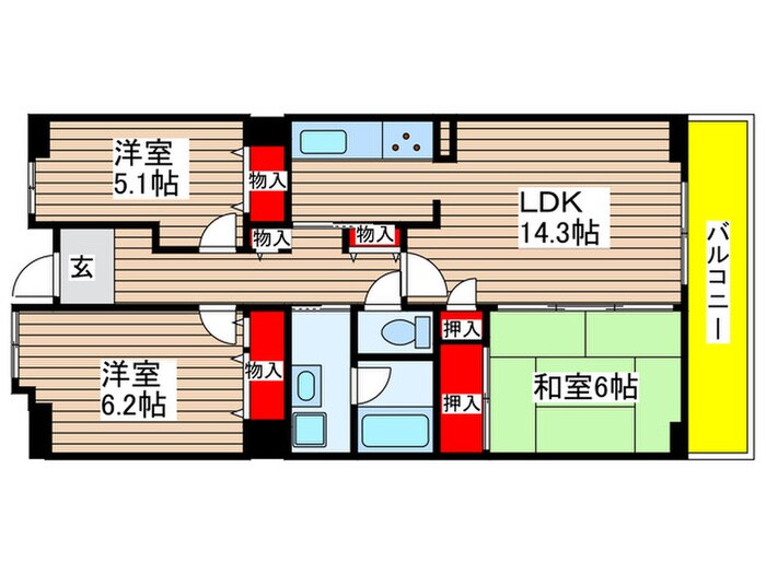 間取り図 白鳥ﾊﾟｰｸﾊｲﾂ公園通り6号棟(204)