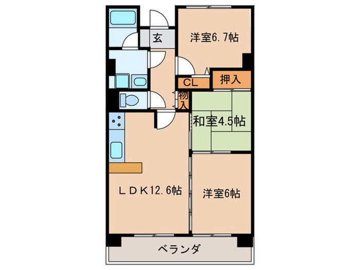 間取り図 ﾎﾜｲﾄｷｬｯｽﾙ岩倉Ⅱ(202)