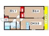 アウラガーデンＢ 2DKの間取り