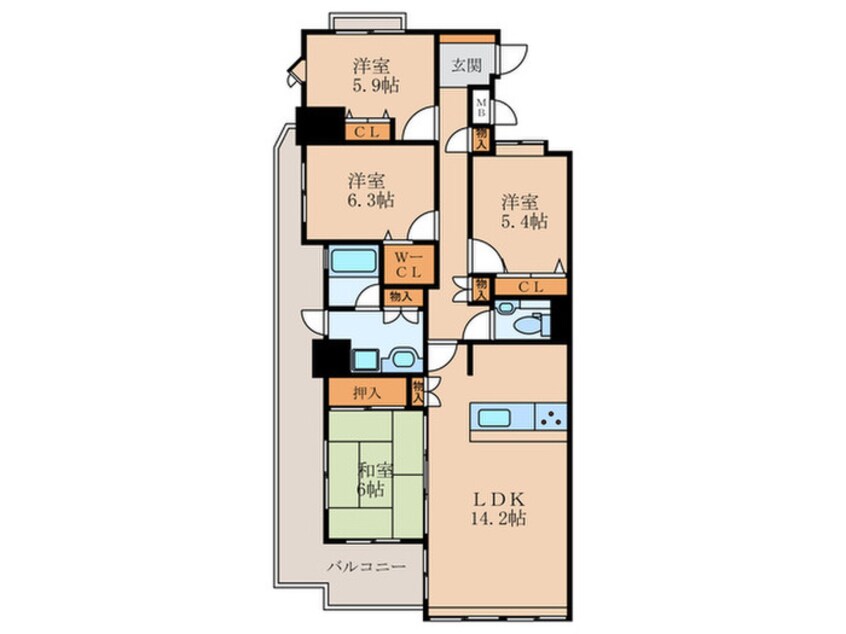 間取図 ﾗｲﾌﾌﾟﾗｻﾞ一枝学園南弐番館西(401