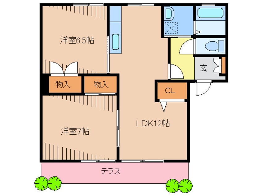 間取図 クレ－ル津屋崎Ｂ