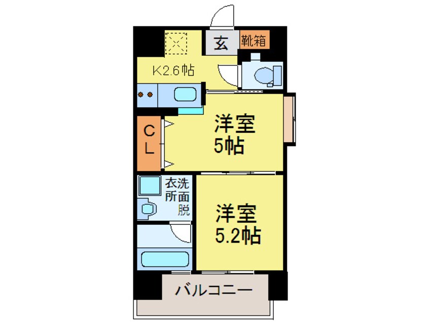 間取図 ｱｸﾀｽ大橋ｽﾃ-ｼｮﾝﾀﾜ-(201)