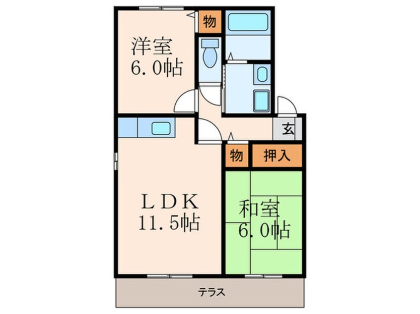 間取図 グロワ－ル長行Ｂ