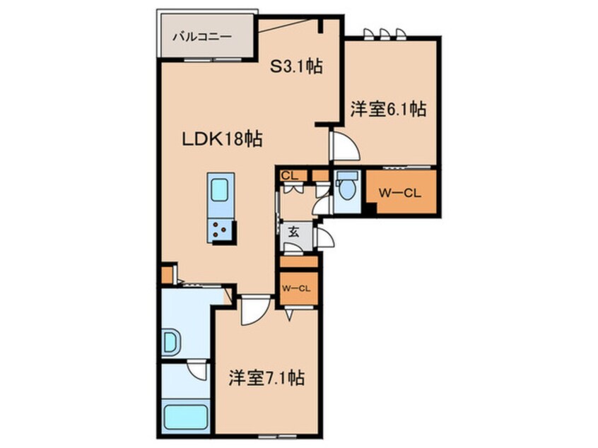 間取図 ｼｬｰﾒｿﾞﾝﾐﾙﾅｼｵﾝ引野