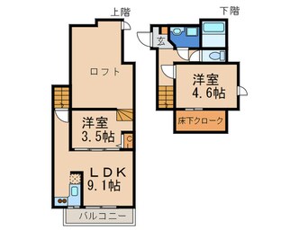 間取図 ｺﾝﾌｫ-ﾄﾍﾟﾈﾌｨｽ・ＤＵＯ香椎参道