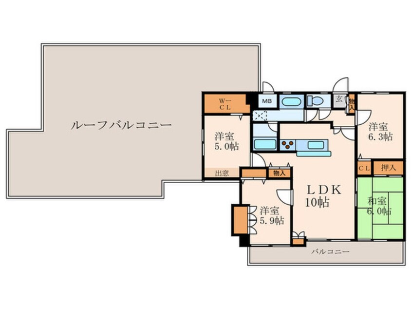 間取図 ﾗｲｵﾝｽﾞﾏﾝｼｮﾝ城野駅前（601）
