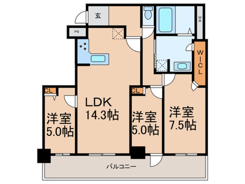間取図 ｻﾞ･ﾗｲｵﾝｽﾞ久留米ｳｪﾘｽﾀﾜｰ(707)
