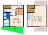 グランモア片野新町 1LDKの間取り