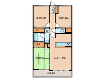 間取図 ハイラーク香椎(206)