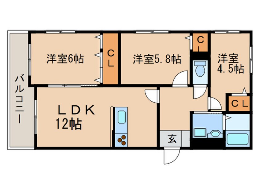 間取図 アンレ－ヴひびきの