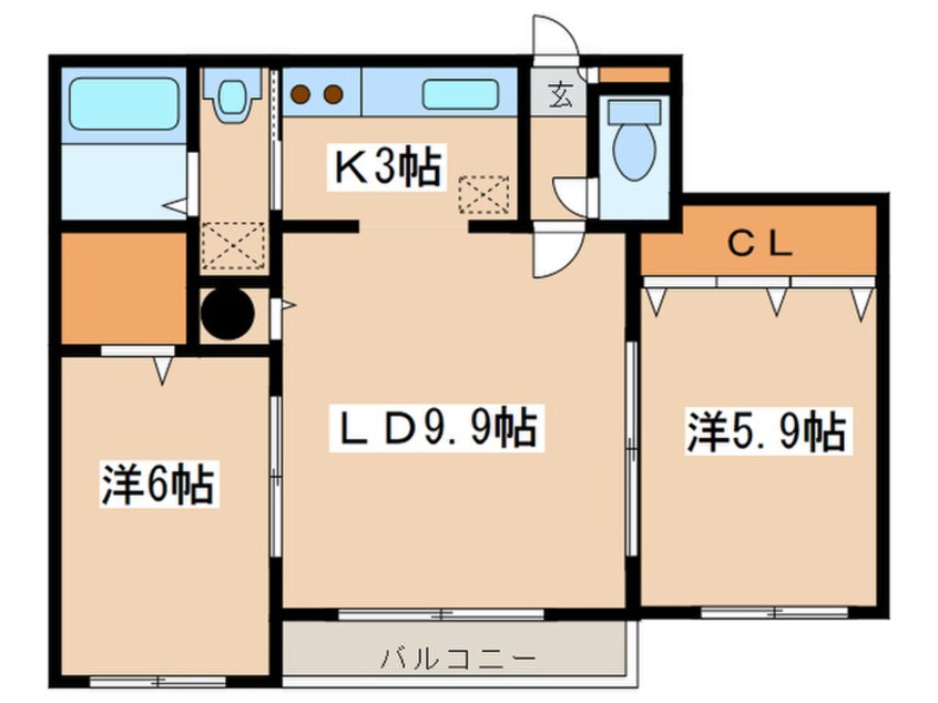 間取図 グランメ－ル平和通６Ｂ棟