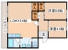 札幌西月寒３号棟 2LDKの間取り