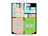 シャンブル中江 2DKの間取り