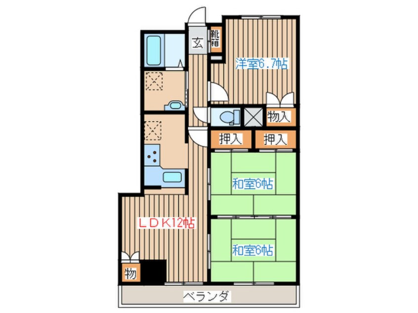 間取図 ﾁｻﾝﾏﾝｼｮﾝ南仙台駅前(206)