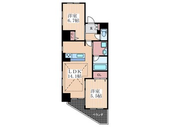 間取図 ﾗﾙｳｪﾝﾃﾞｨ縮景園前ｳｴｽﾄ（801）