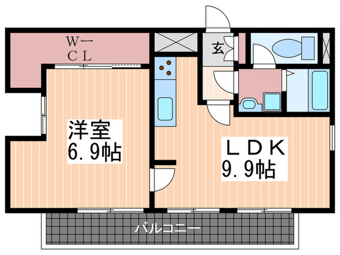 ノ－ブル平和大通り 1LDKの間取り