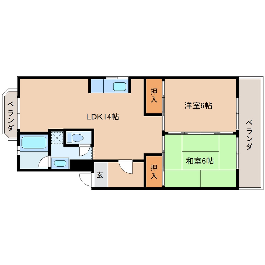 間取図 大和路線・関西本線/三郷駅 徒歩8分 1階 築42年