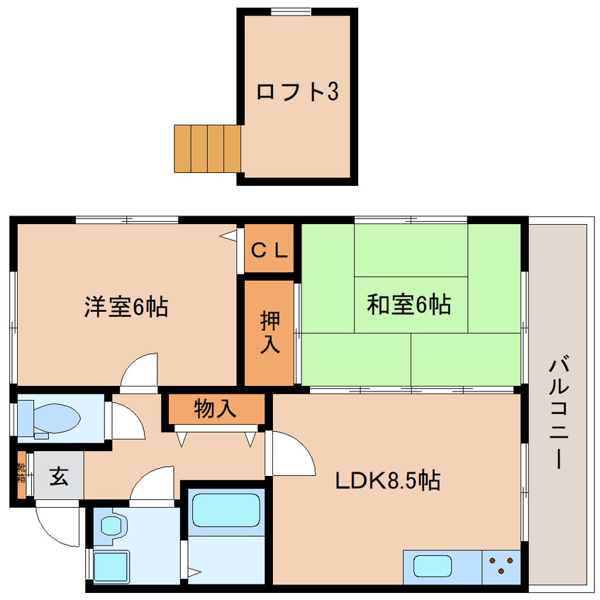 間取図 大和路線・関西本線/王寺駅 バス6分星和台1丁目下車:停歩1分 2階 築30年