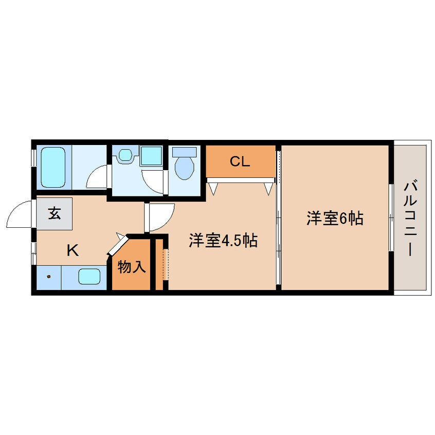 間取図 大和路線・関西本線/王寺駅 徒歩7分 2階 築45年