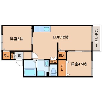 間取図 近鉄田原本線/佐味田川駅 徒歩10分 1階 築27年