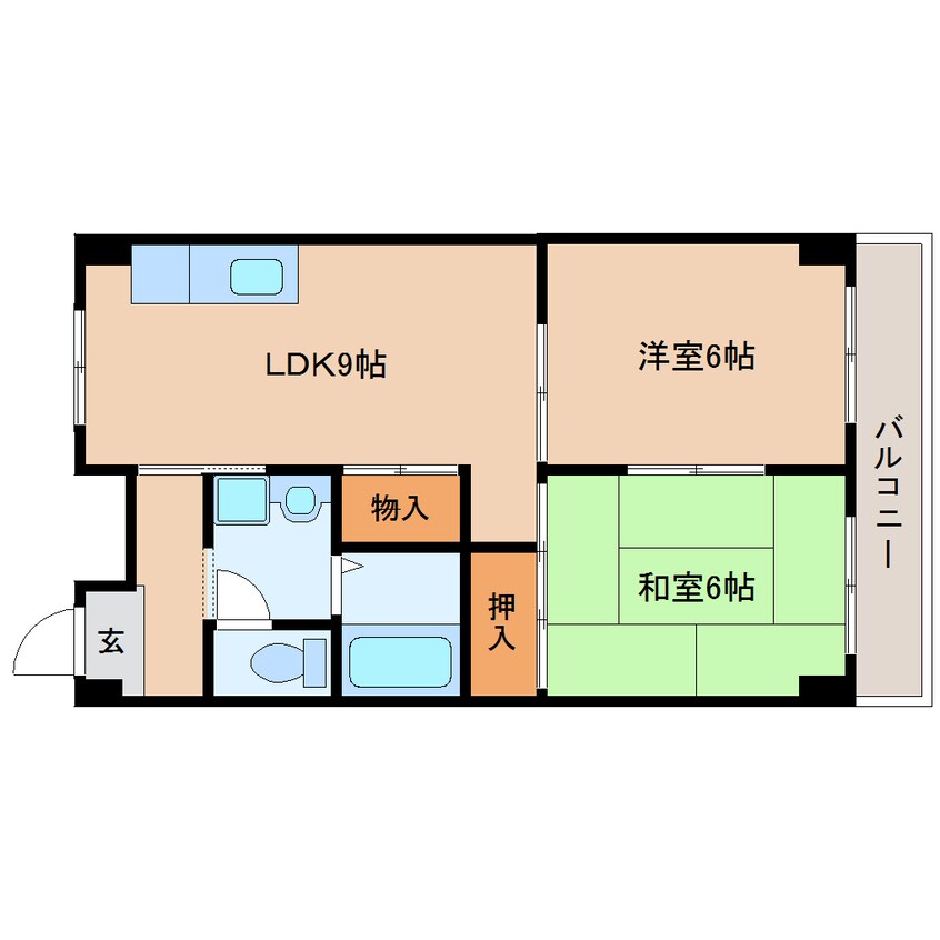 間取図 大和路線・関西本線/王寺駅 徒歩10分 2階 築34年