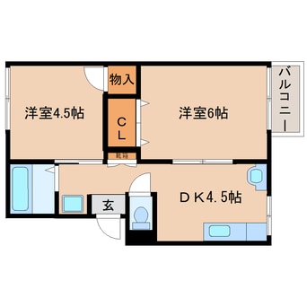 間取図 大和路線・関西本線/三郷駅 徒歩8分 2階 築38年