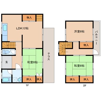 間取図 近鉄生駒線/勢野北口駅 徒歩3分 1-2階 築34年