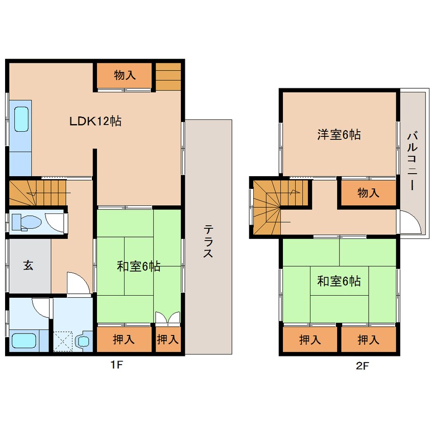 間取図 近鉄生駒線/勢野北口駅 徒歩3分 1-2階 築34年