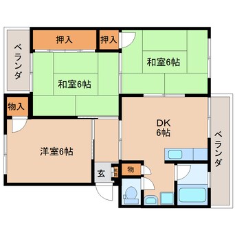 間取図 大和路線・関西本線/王寺駅 徒歩6分 3階 築45年