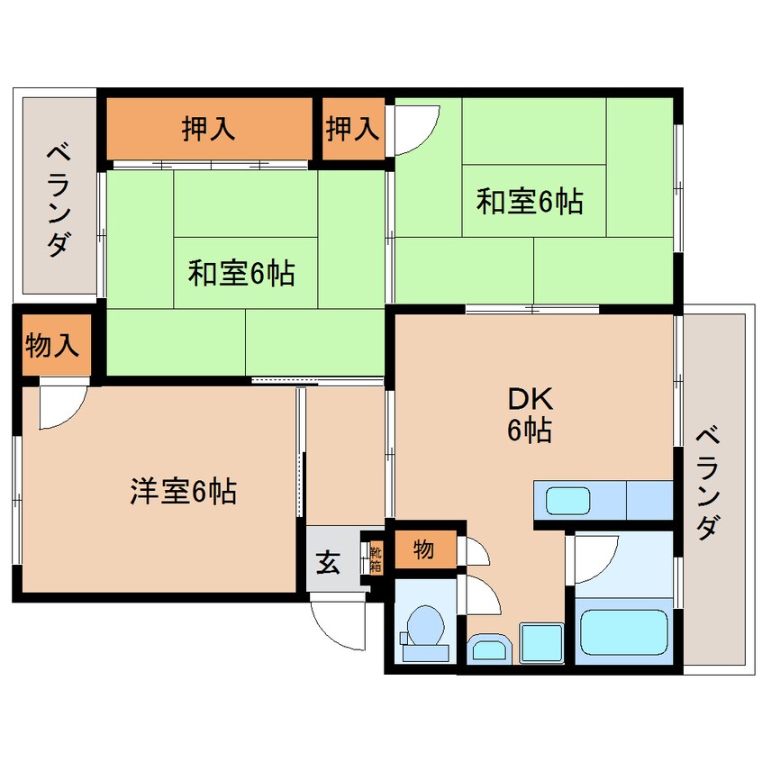 間取図 大和路線・関西本線/王寺駅 徒歩6分 3階 築45年