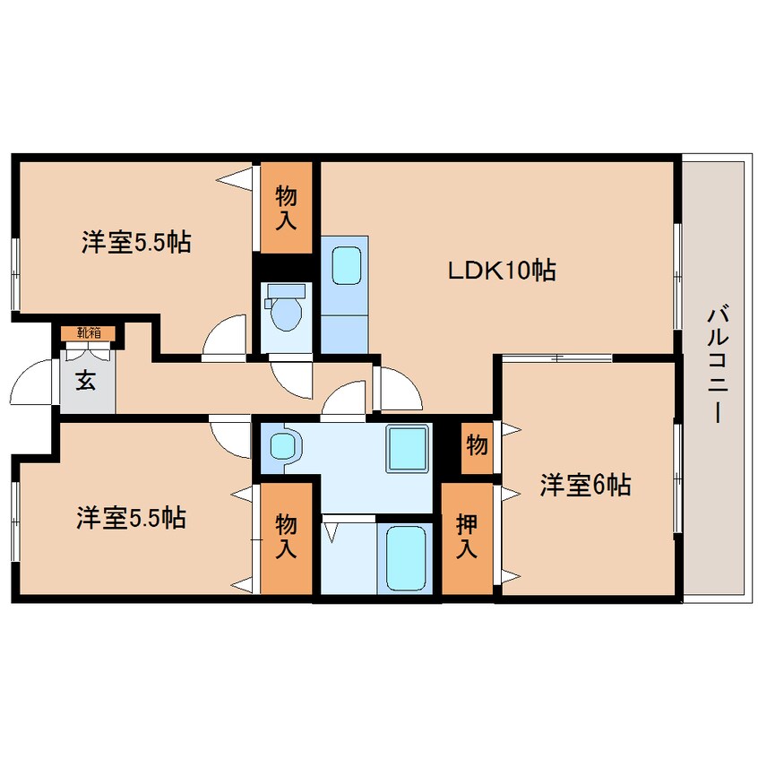 間取図 近鉄生駒線/平群駅 徒歩6分 3階 築25年