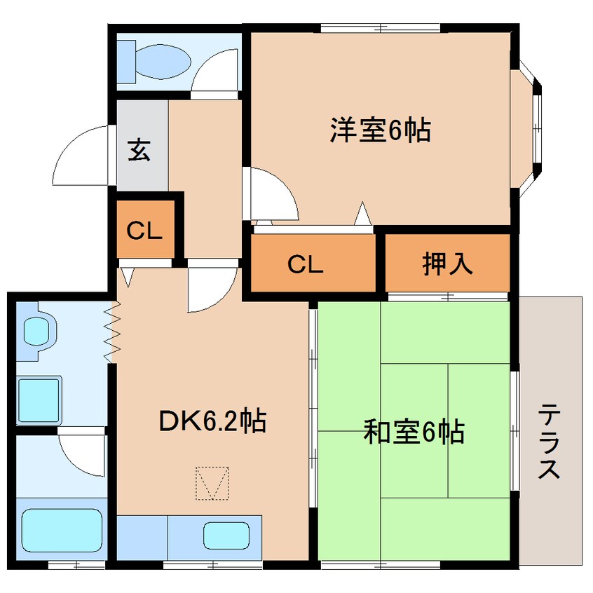 間取図 和歌山線/畠田駅 徒歩5分 1階 築34年