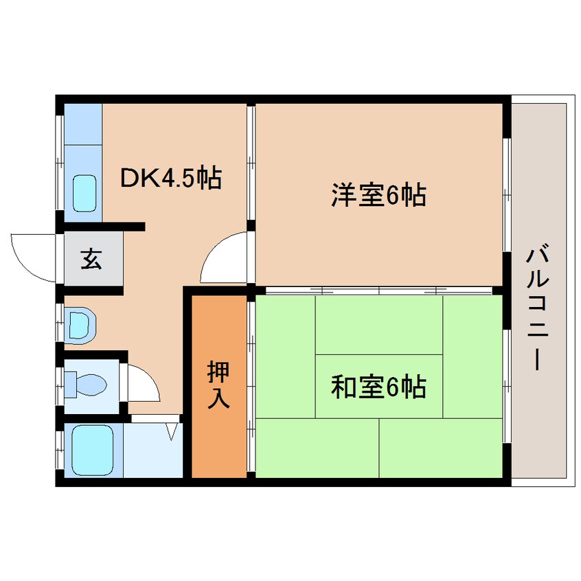 間取図 大和路線・関西本線/王寺駅 バス7分桜ヶ丘3丁目下車:停歩1分 2階 築48年