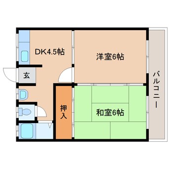 間取図 大和路線・関西本線/王寺駅 バス7分桜ヶ丘3丁目下車:停歩1分 2階 築48年