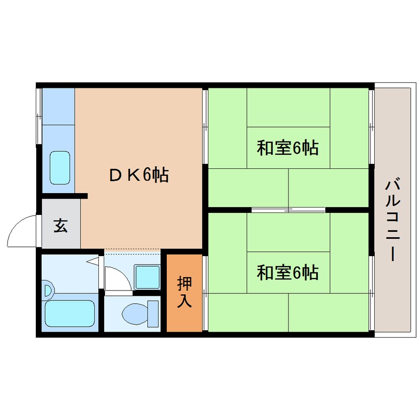 間取図 近鉄生駒線/竜田川駅 徒歩2分 2階 築33年