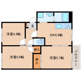 間取図 大和路線・関西本線/三郷駅 徒歩10分 1階 築32年