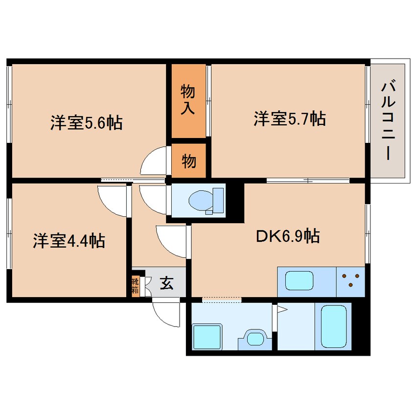 間取図 大和路線・関西本線/三郷駅 徒歩10分 1階 築32年