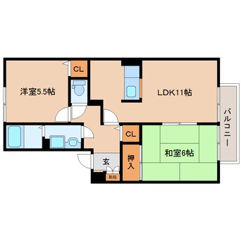 間取図 大和路線・関西本線/王寺駅 バス13分白鳳台中央下車:停歩2分 2階 築26年